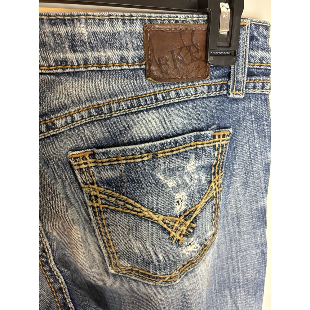 BKE Jeans Women's Size 27 Blue Medium Wash Distressed Denim Sarah Low Rise Crop - Picture 3 of 8